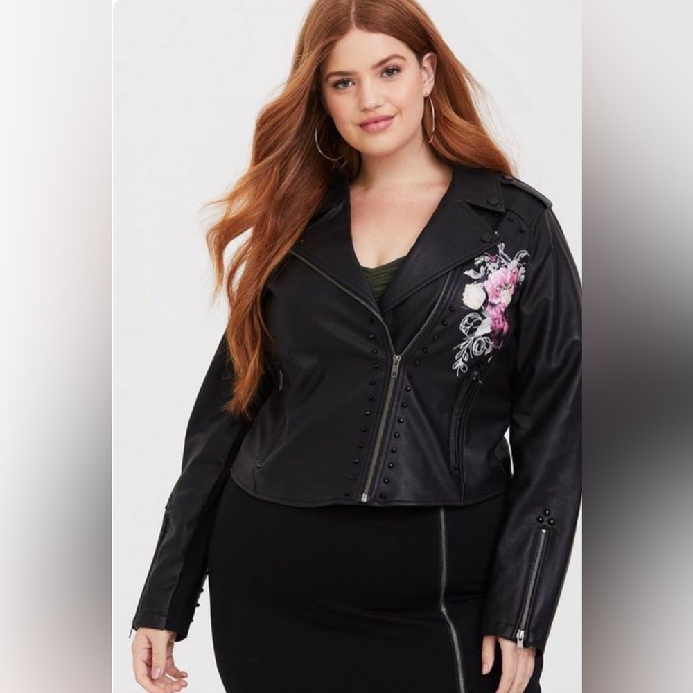 Black Painted Faux Leather Moto Jacket